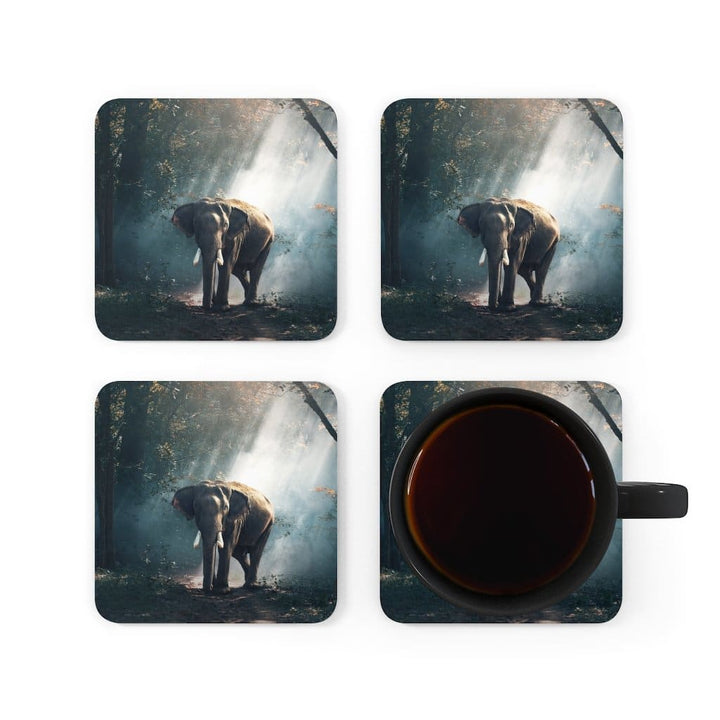 Corkwood Coaster 4 Piece Set, Elephant Art Style Coasters-5