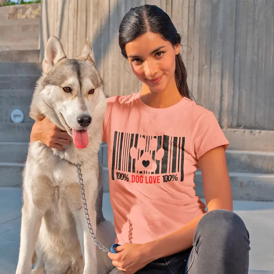 100% Dog Love Barcode With Paw Pet Lover Tee