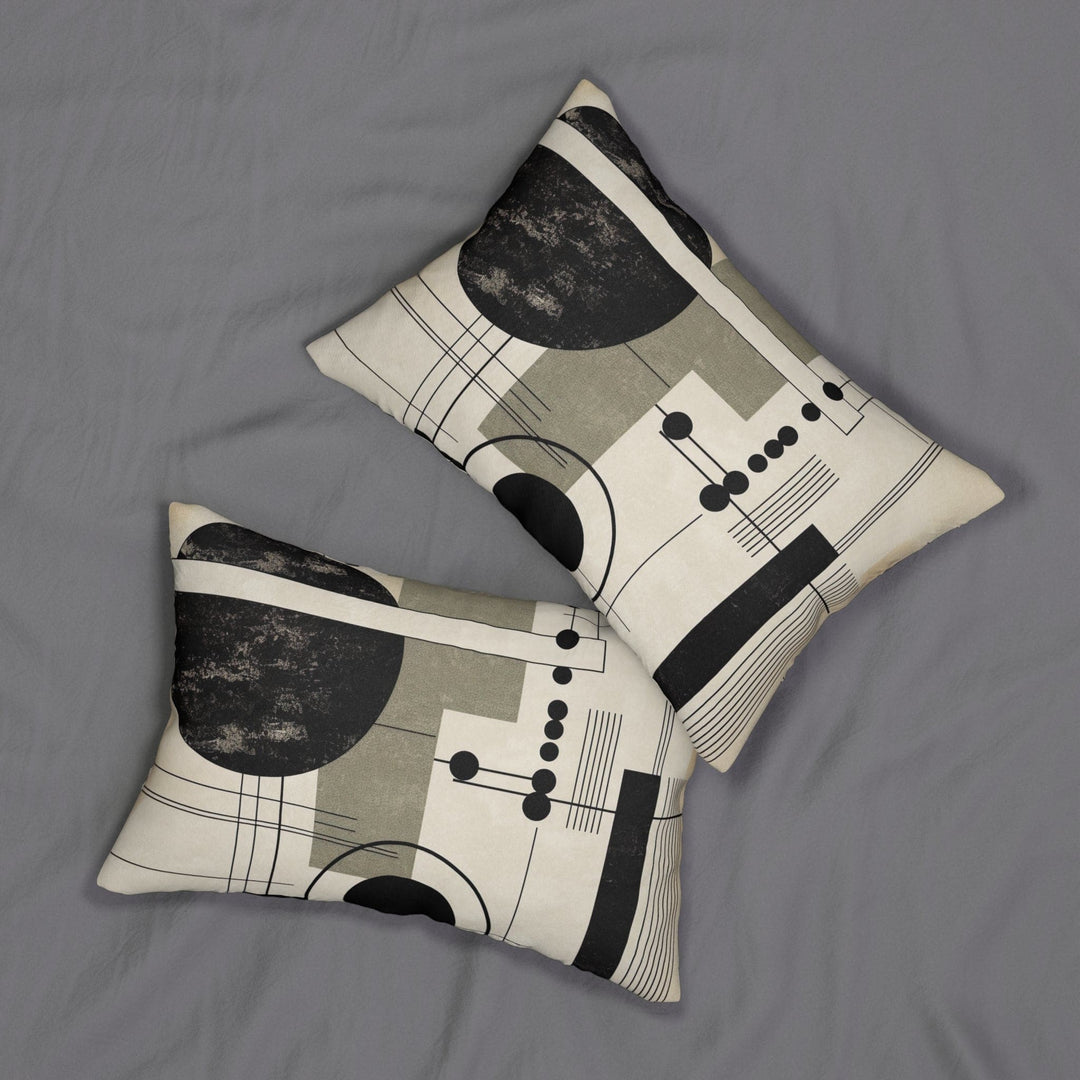 Decorative Lumbar Throw Pillow - Abstract Black Beige Brown Geometric Shapes-3