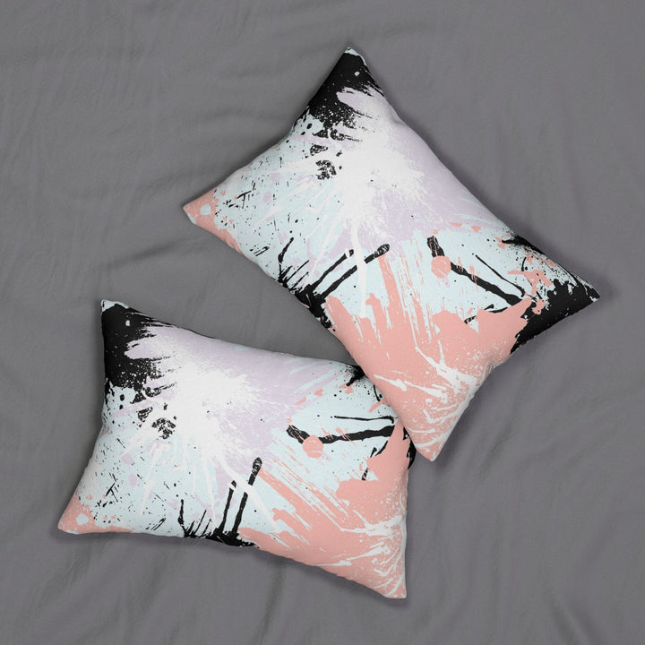 Decorative Lumbar Throw Pillow - Abstract Pink Black White Paint Splatter Pattern-3