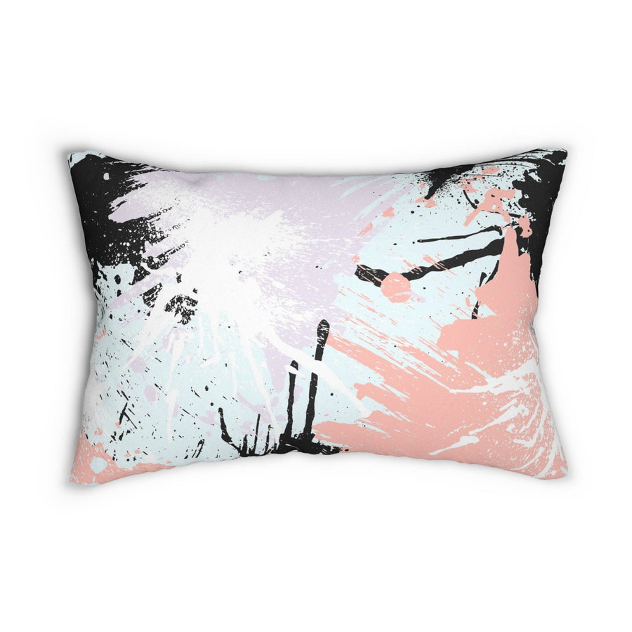 Decorative Lumbar Throw Pillow - Abstract Pink Black White Paint Splatter Pattern-0