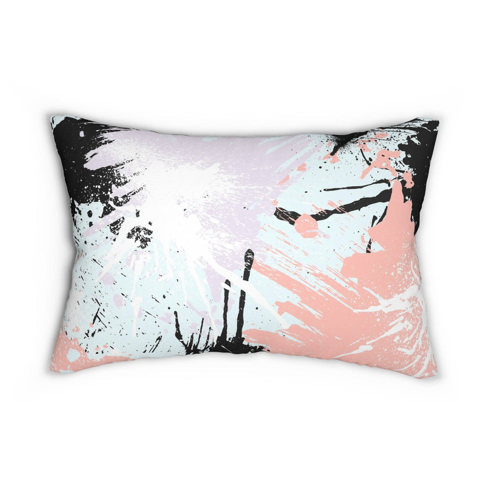 Decorative Lumbar Throw Pillow - Abstract Pink Black White Paint Splatter Pattern-1