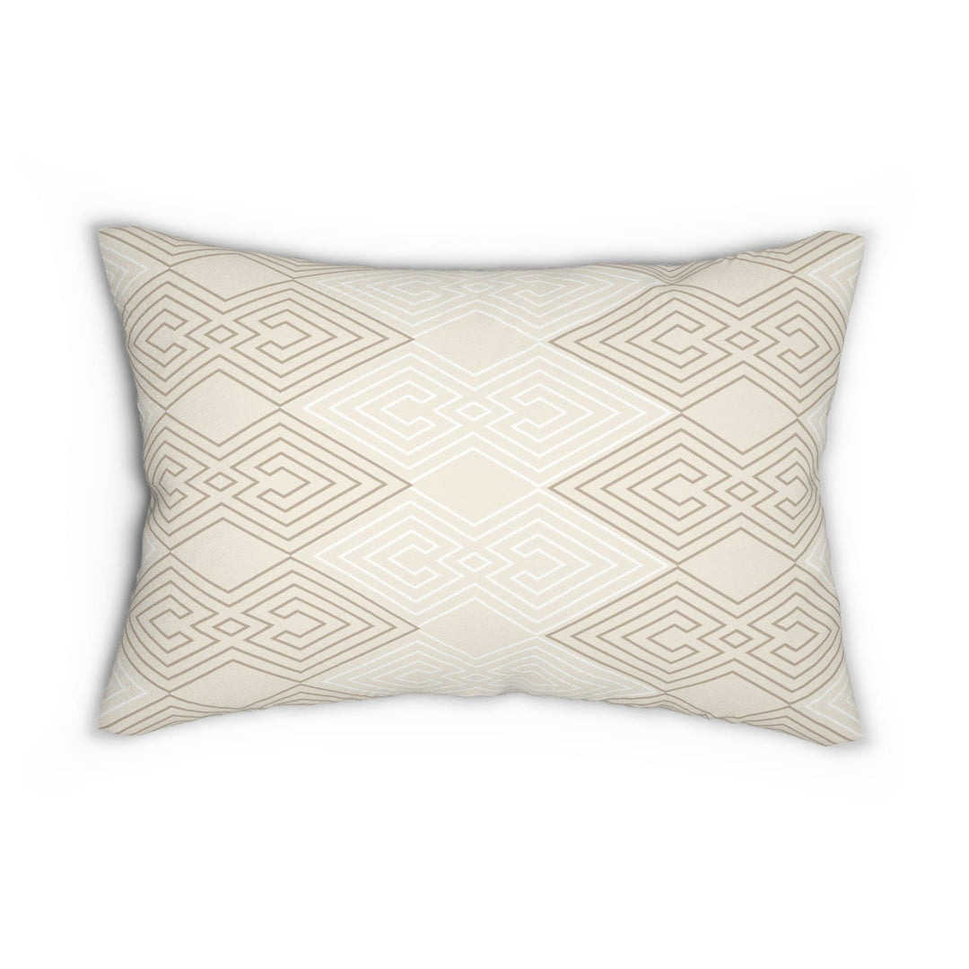 Decorative Lumbar Throw Pillow - Beige And White Tribal Geometric Aztec Print-1