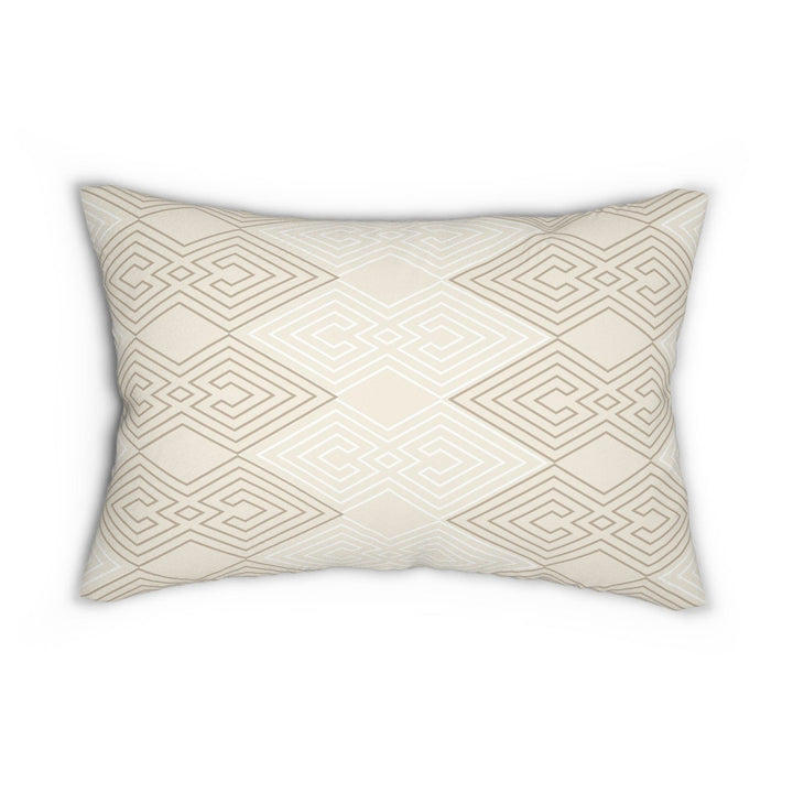 Decorative Lumbar Throw Pillow - Beige And White Tribal Geometric Aztec Print-1