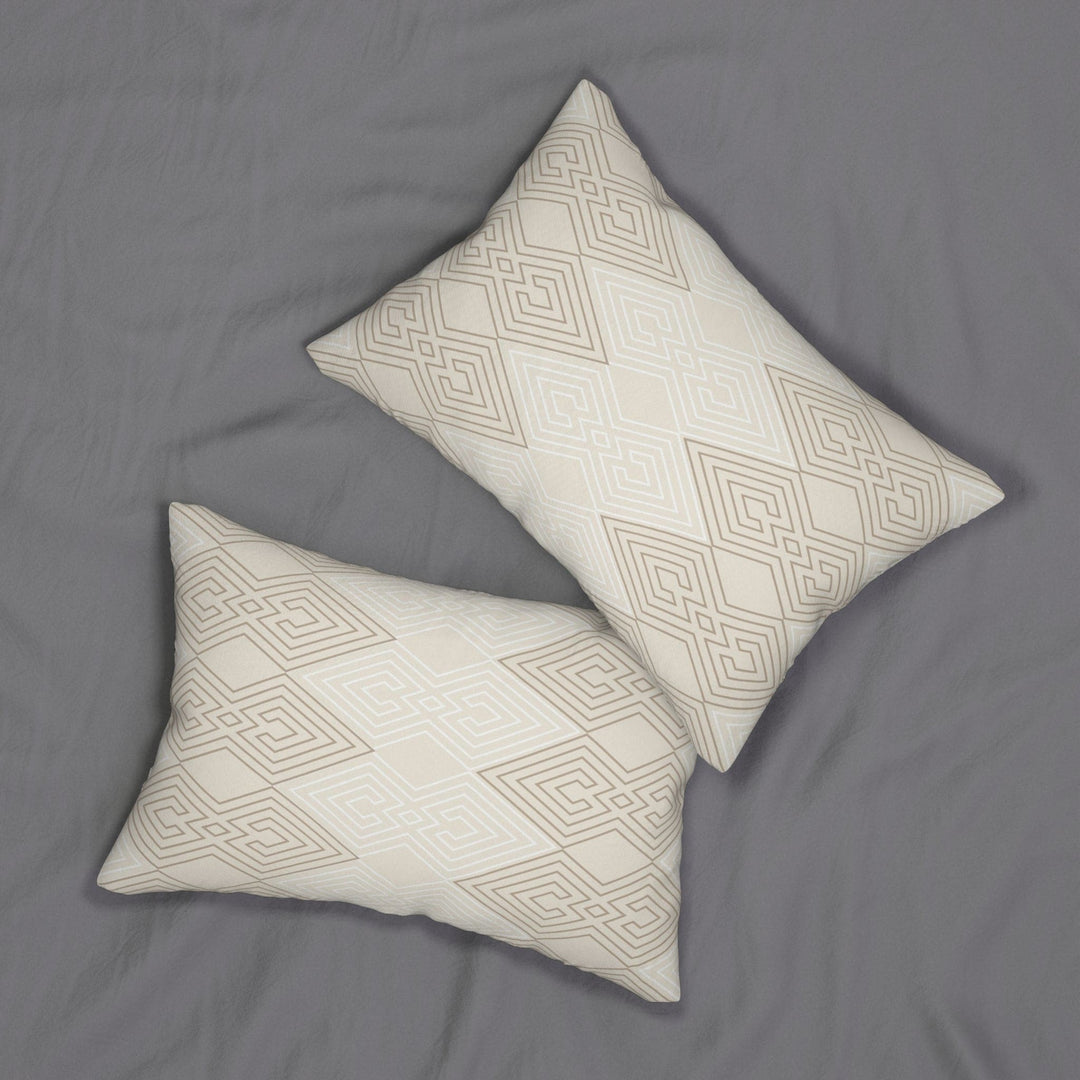 Decorative Lumbar Throw Pillow - Beige And White Tribal Geometric Aztec Print-3