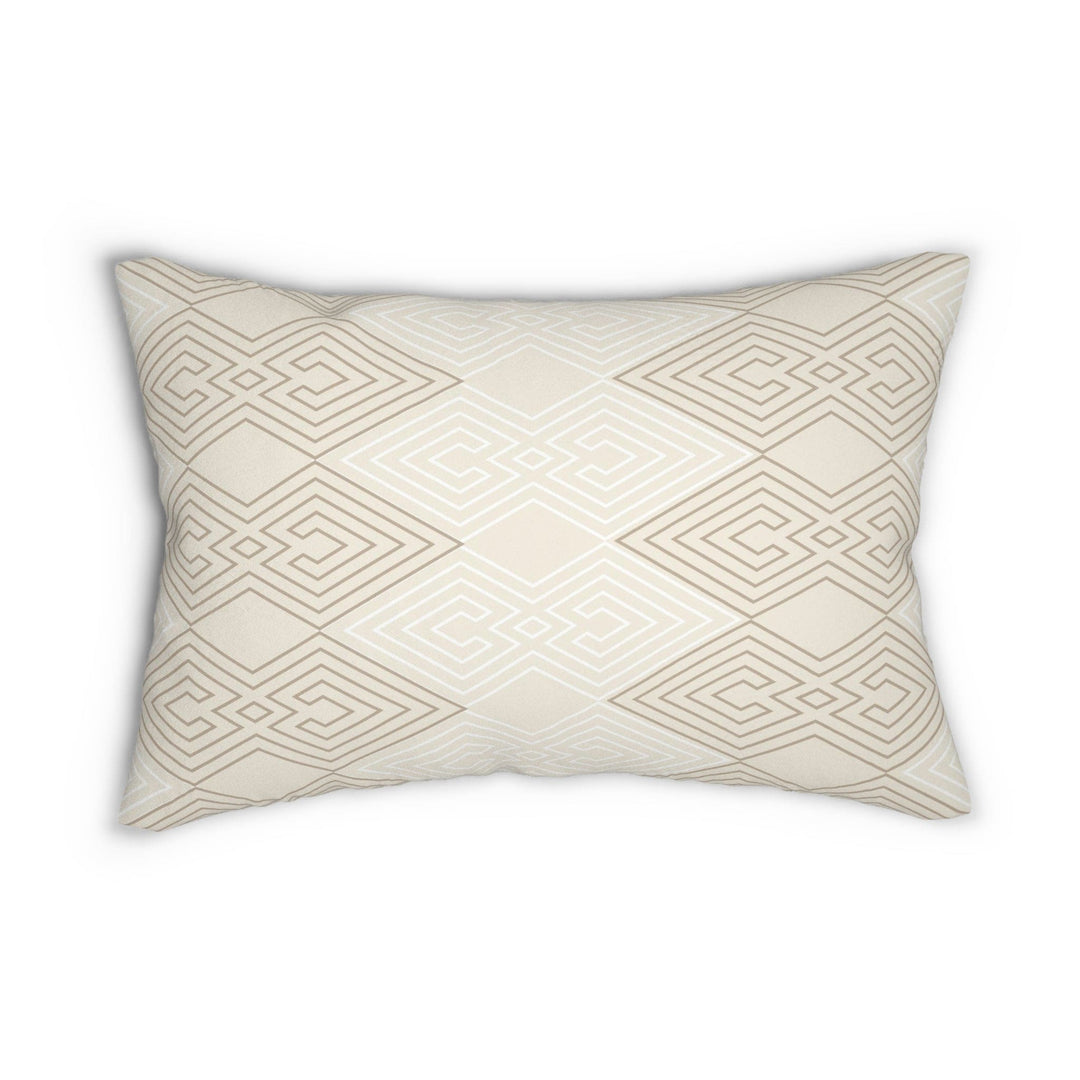 Decorative Lumbar Throw Pillow - Beige And White Tribal Geometric Aztec Print-0