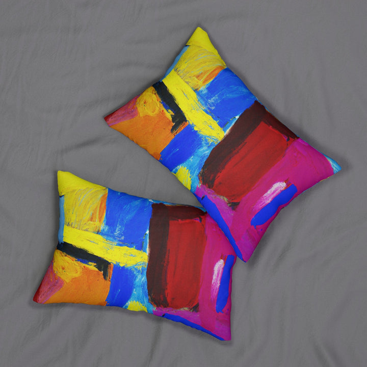 Decorative Lumbar Throw Pillow - Blue Red Yellow Multicolor Abstract Pattern-3