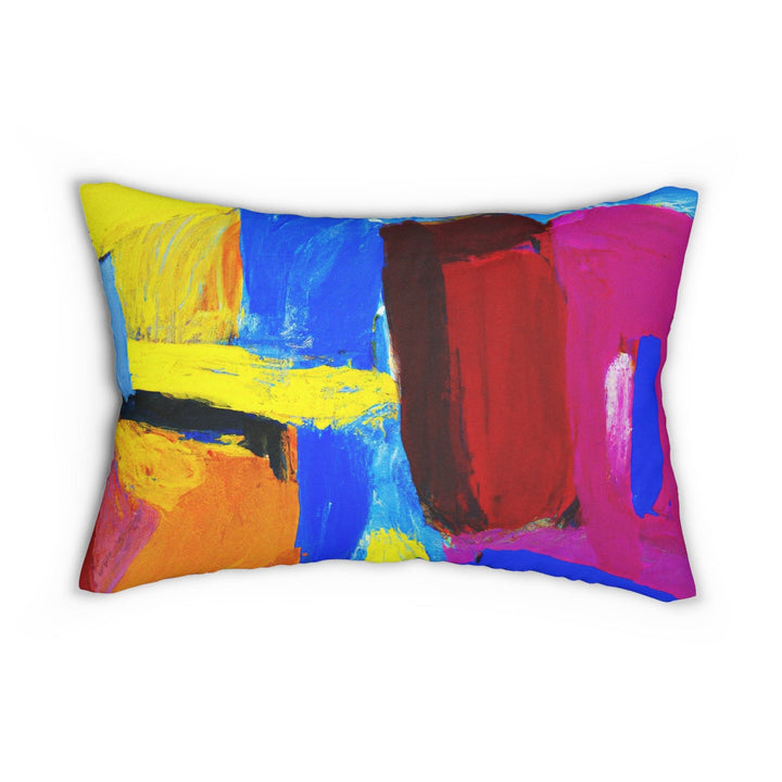 Decorative Lumbar Throw Pillow - Blue Red Yellow Multicolor Abstract Pattern-1