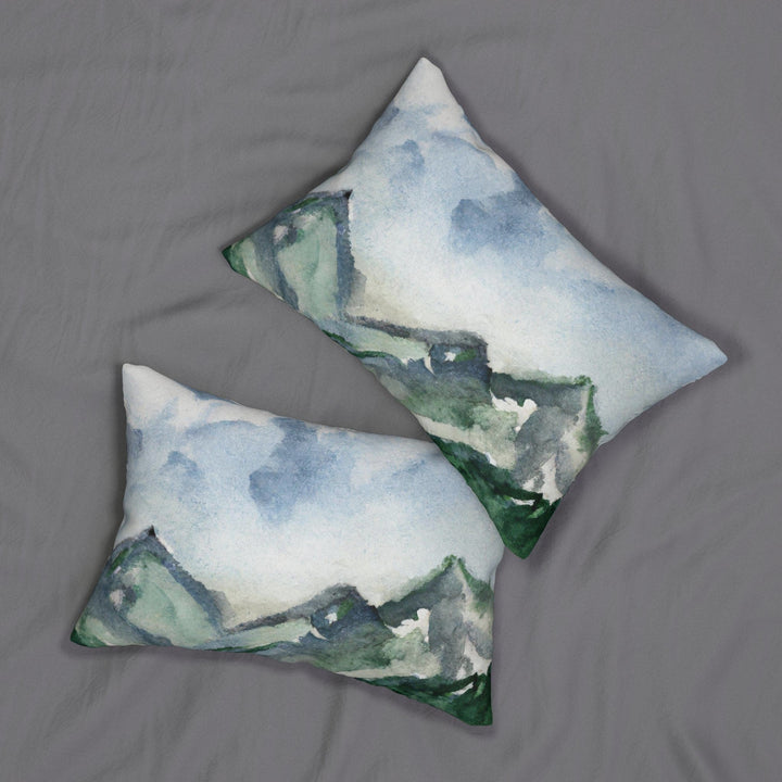 Decorative Lumbar Throw Pillow - Green Mountainside Nature Landscape Blue Sky Print-3