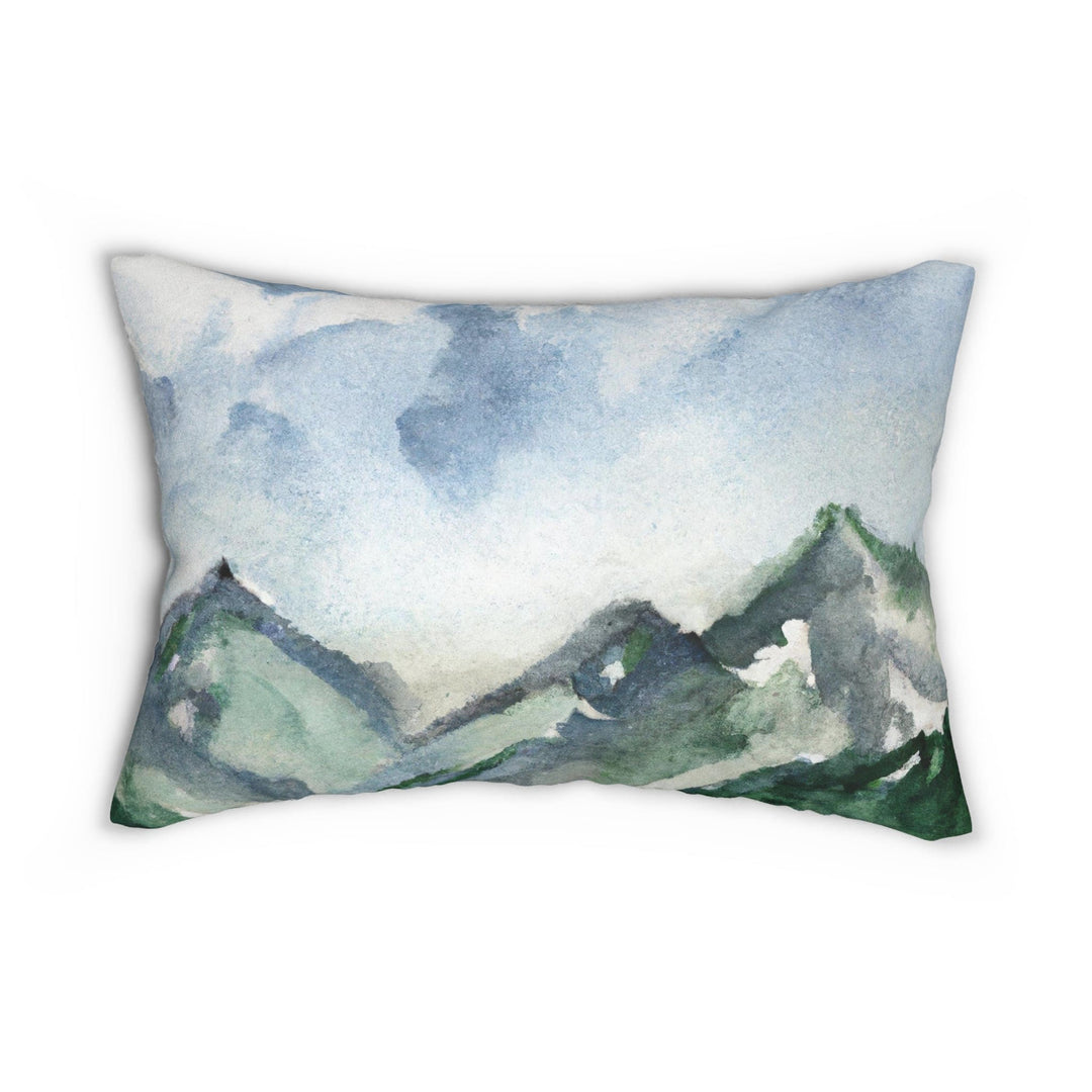 Decorative Lumbar Throw Pillow - Green Mountainside Nature Landscape Blue Sky Print-1