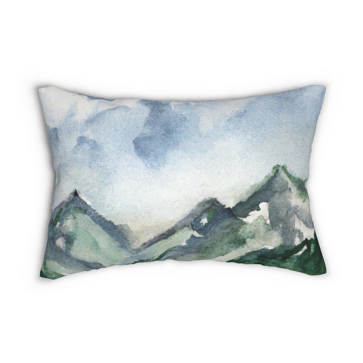 Decorative Lumbar Throw Pillow - Green Mountainside Nature Landscape Blue Sky Print-0