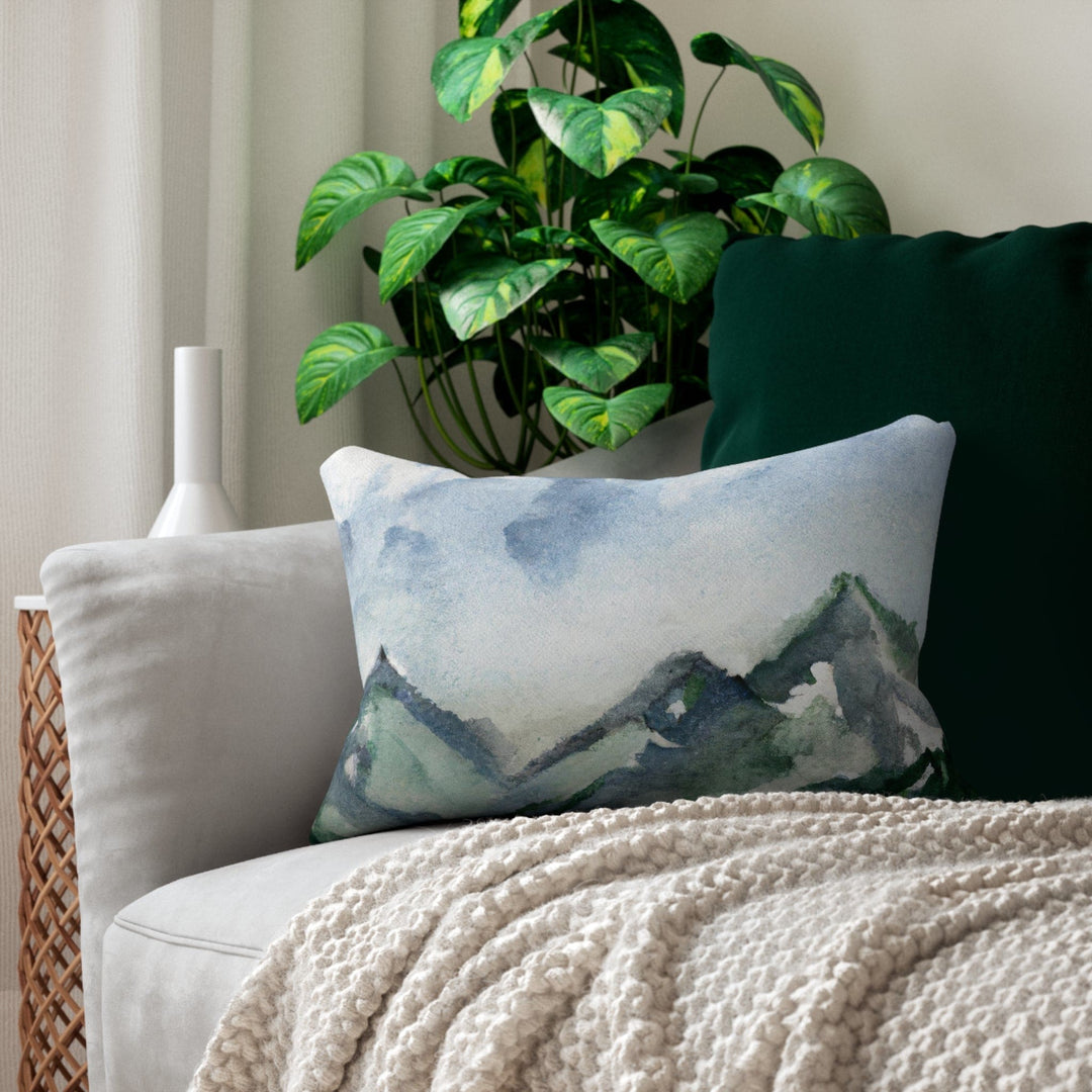 Decorative Lumbar Throw Pillow - Green Mountainside Nature Landscape Blue Sky Print-4