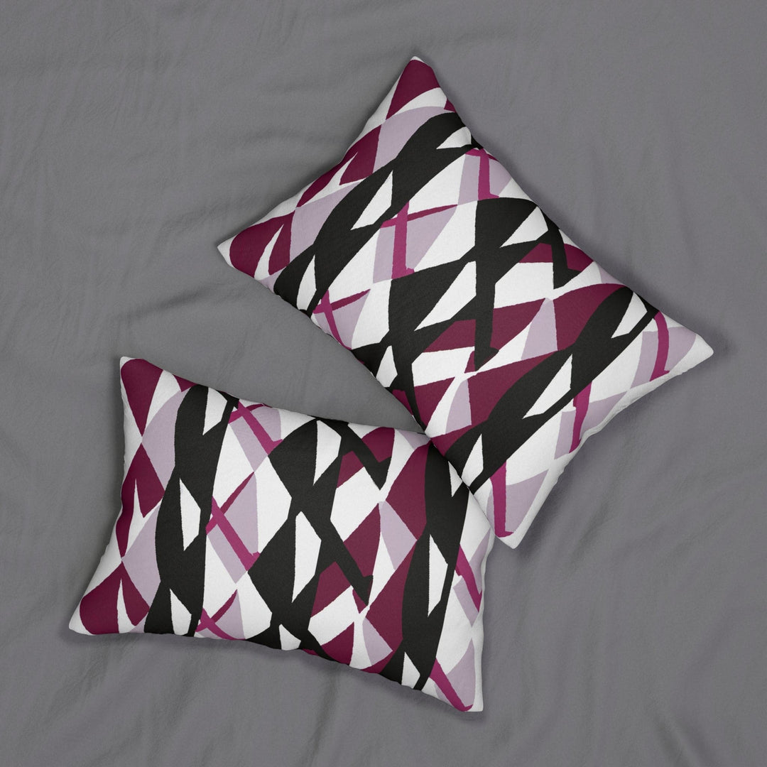 Decorative Lumbar Throw Pillow - Mauve Pink And Black Geometric Pattern-3