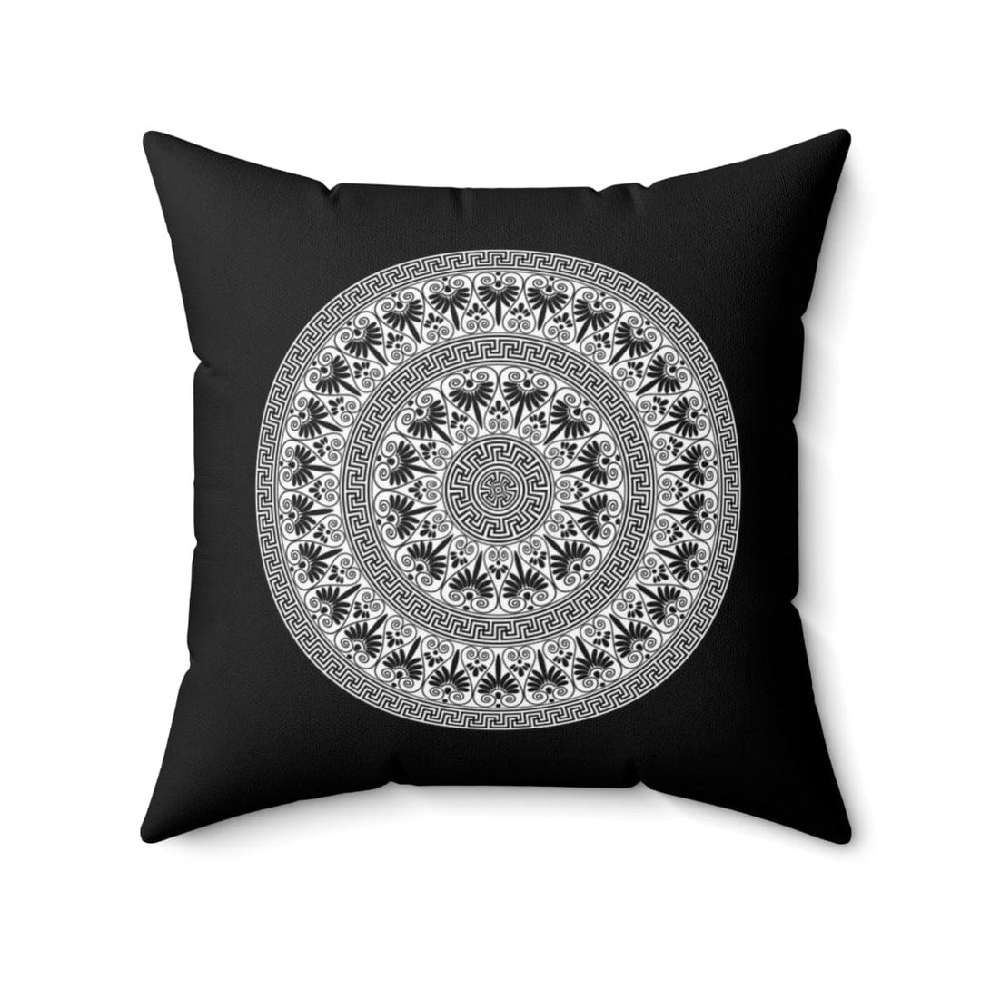 Decorative Throw Pillow Case, Black And White Round Geometric Boho Pattern-0