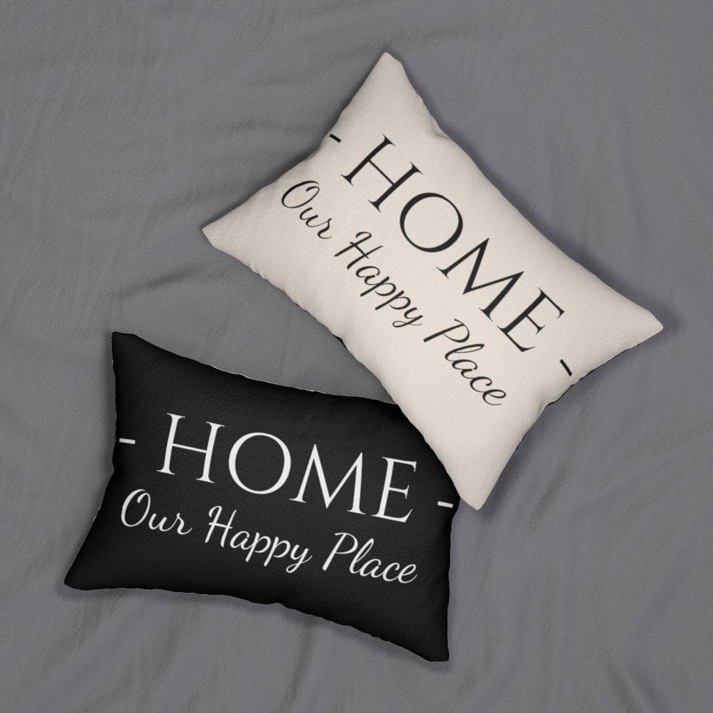 Decorative Throw Pillow - Double Sided / Home Our Happy Place - Beige Black-3