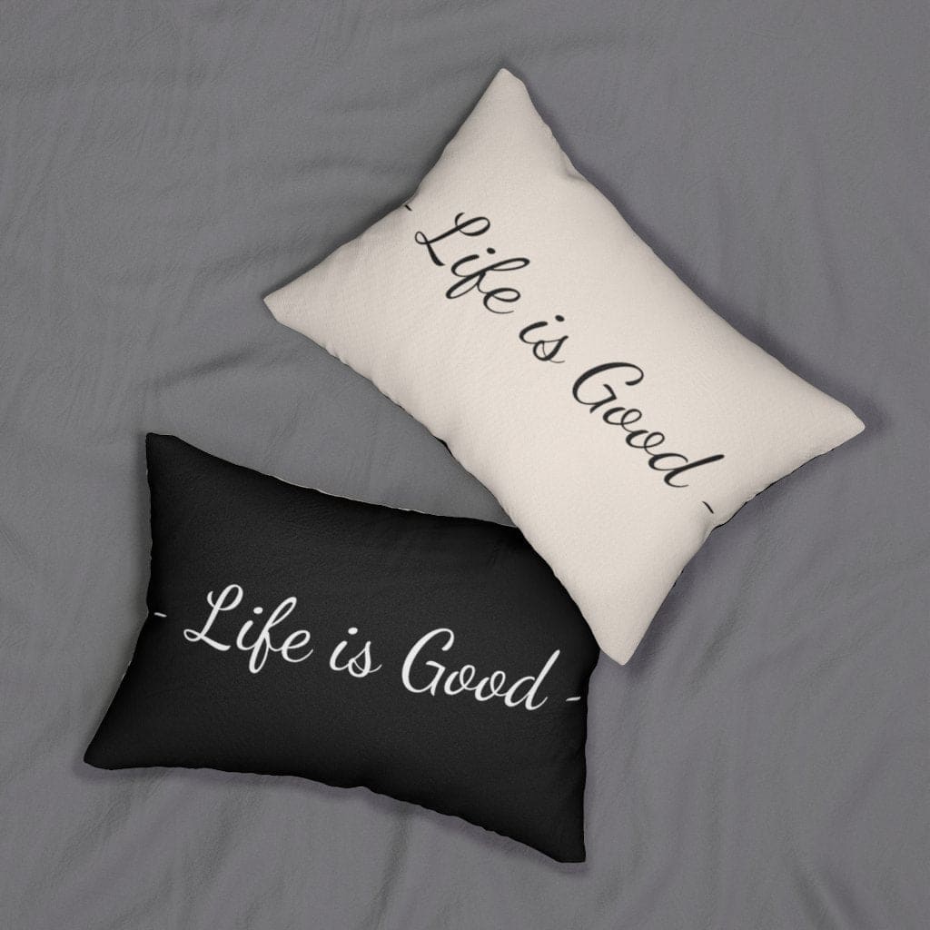 Decorative Throw Pillow - Double Sided / Life Is Good Print - Beige Black-4