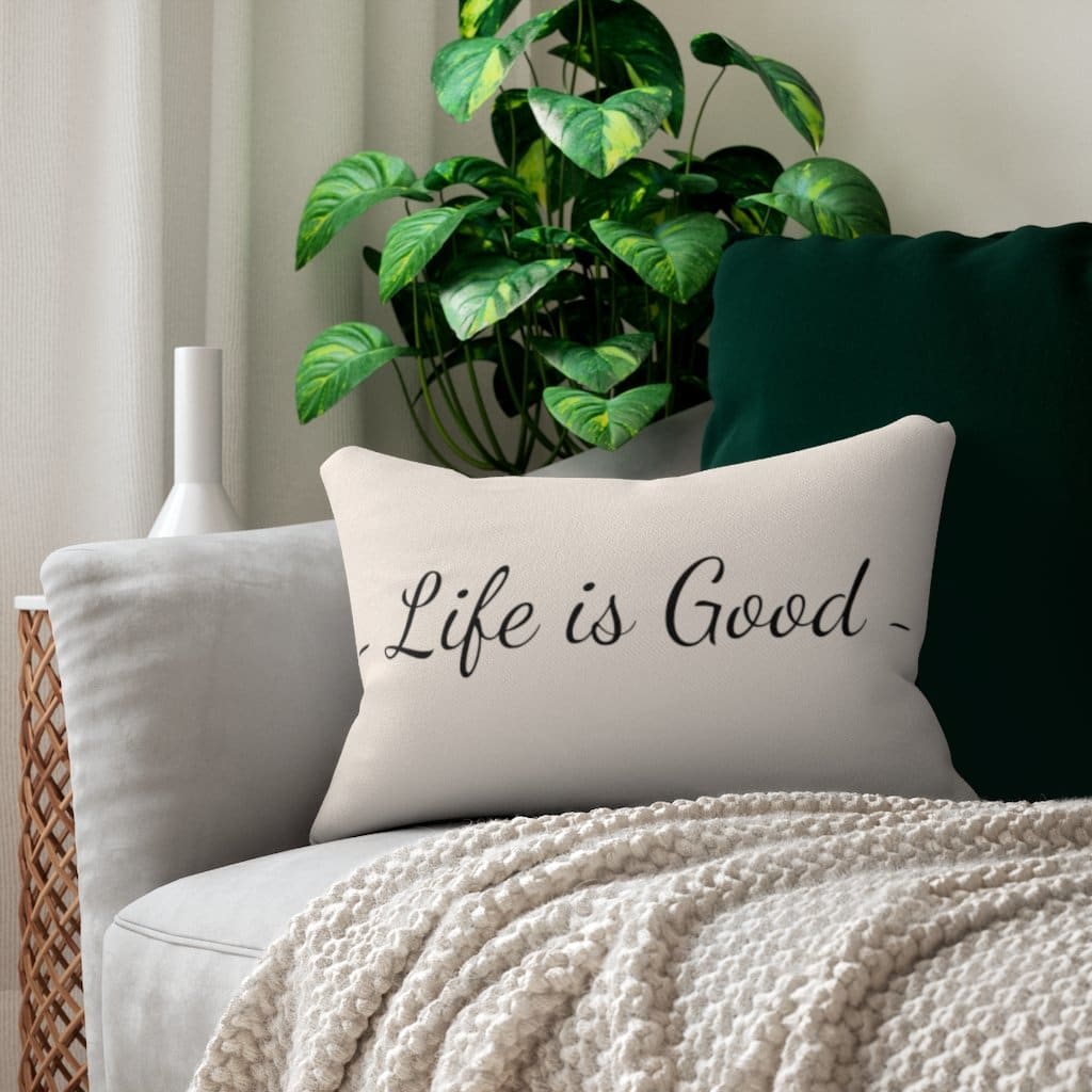 Decorative Throw Pillow - Double Sided / Life Is Good Print - Beige Black-2