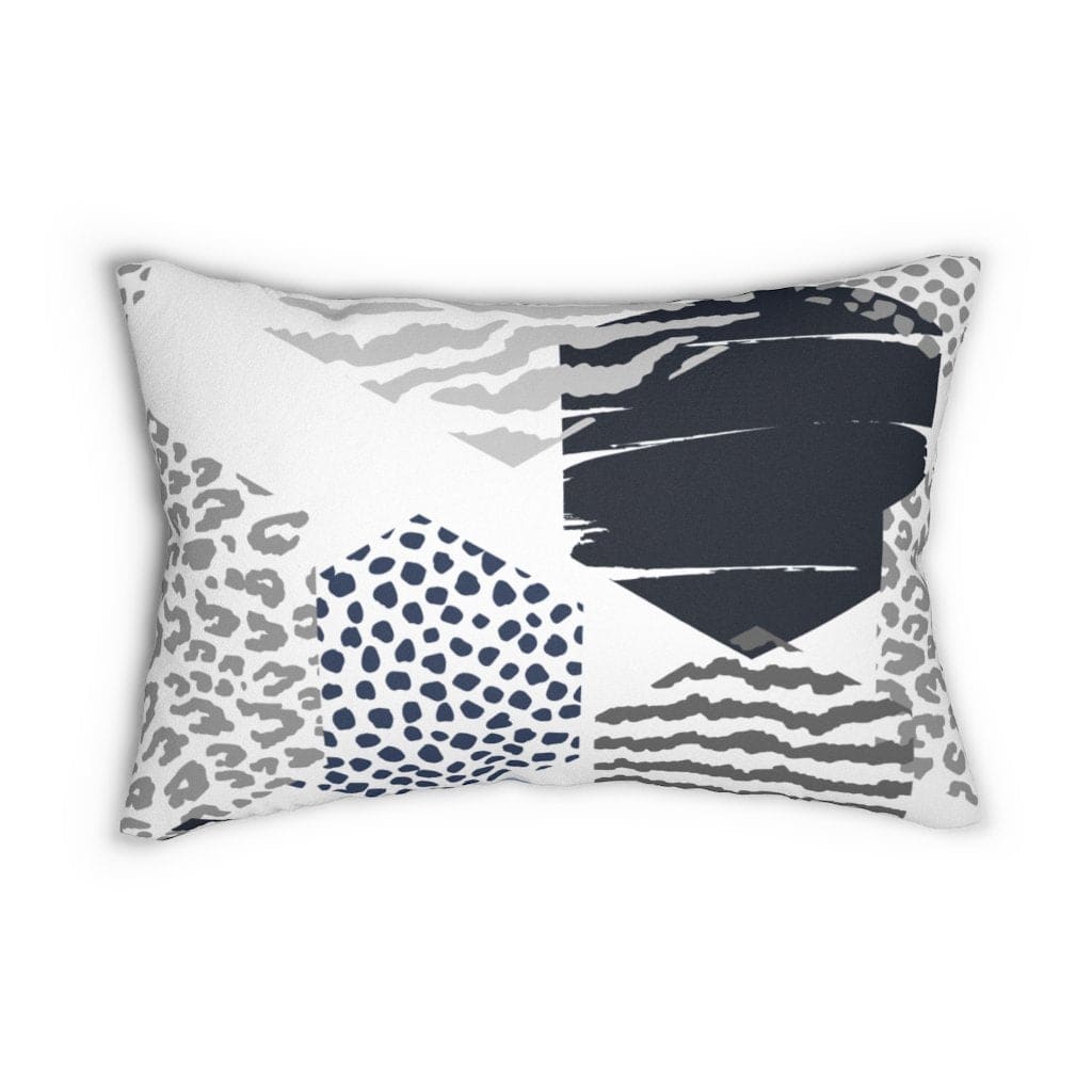 Decorative Lumbar Throw Pillow, Blue And Grey Geometric Pattern-0