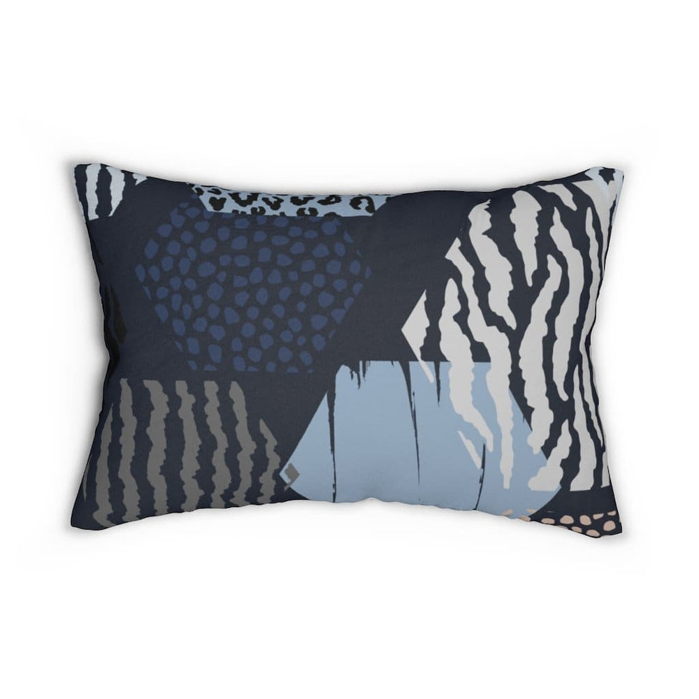 Decorative Lumbar Throw Pillow, Blue And Grey Geometric Pattern-1