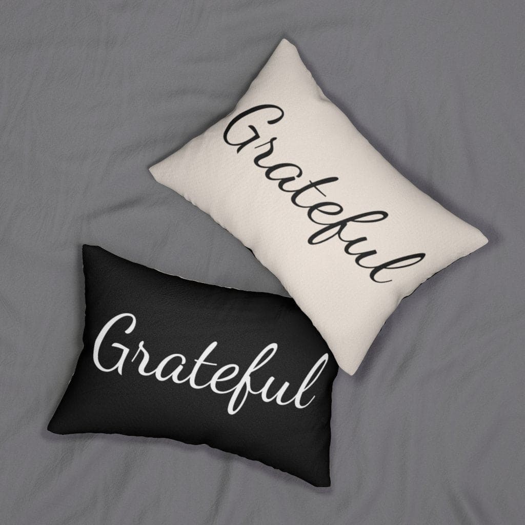 Decorative Throw Pillow - Double Sided Sofa Pillow / Grateful - Beige/black-4