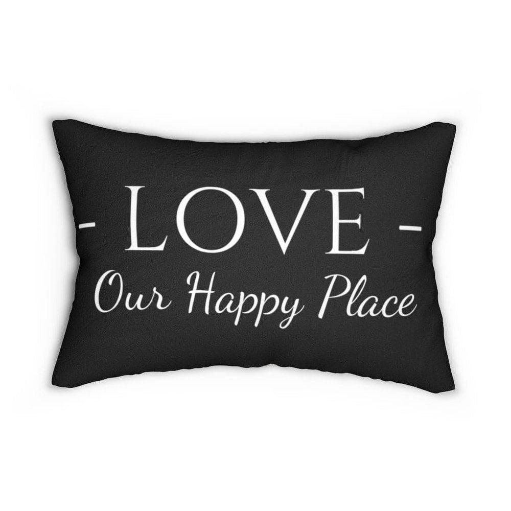 Decorative Throw Pillow - Double Sided Sofa Pillow / Love Our Happy Place - Beige Black-1