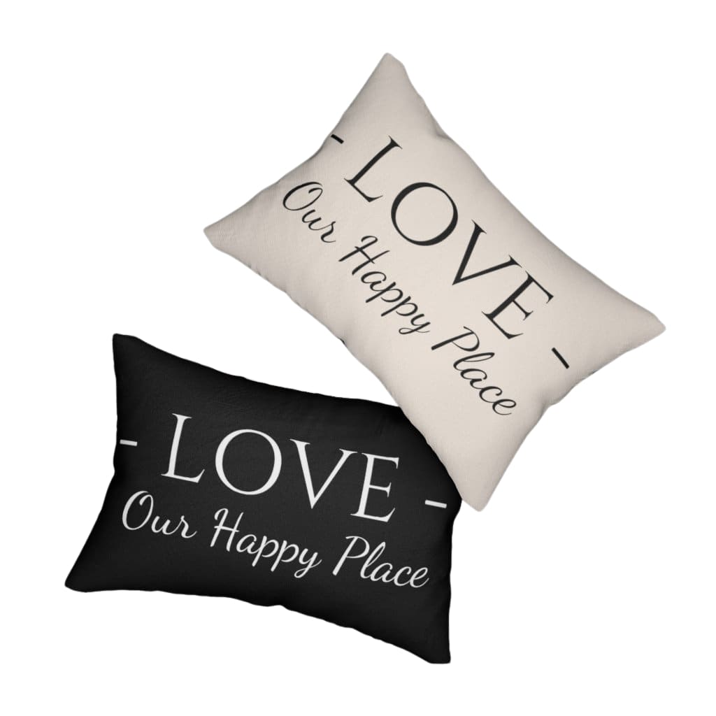 Decorative Throw Pillow - Double Sided Sofa Pillow / Love Our Happy Place - Beige Black-3