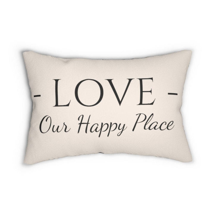 Decorative Throw Pillow - Double Sided Sofa Pillow / Love Our Happy Place - Beige Black-0