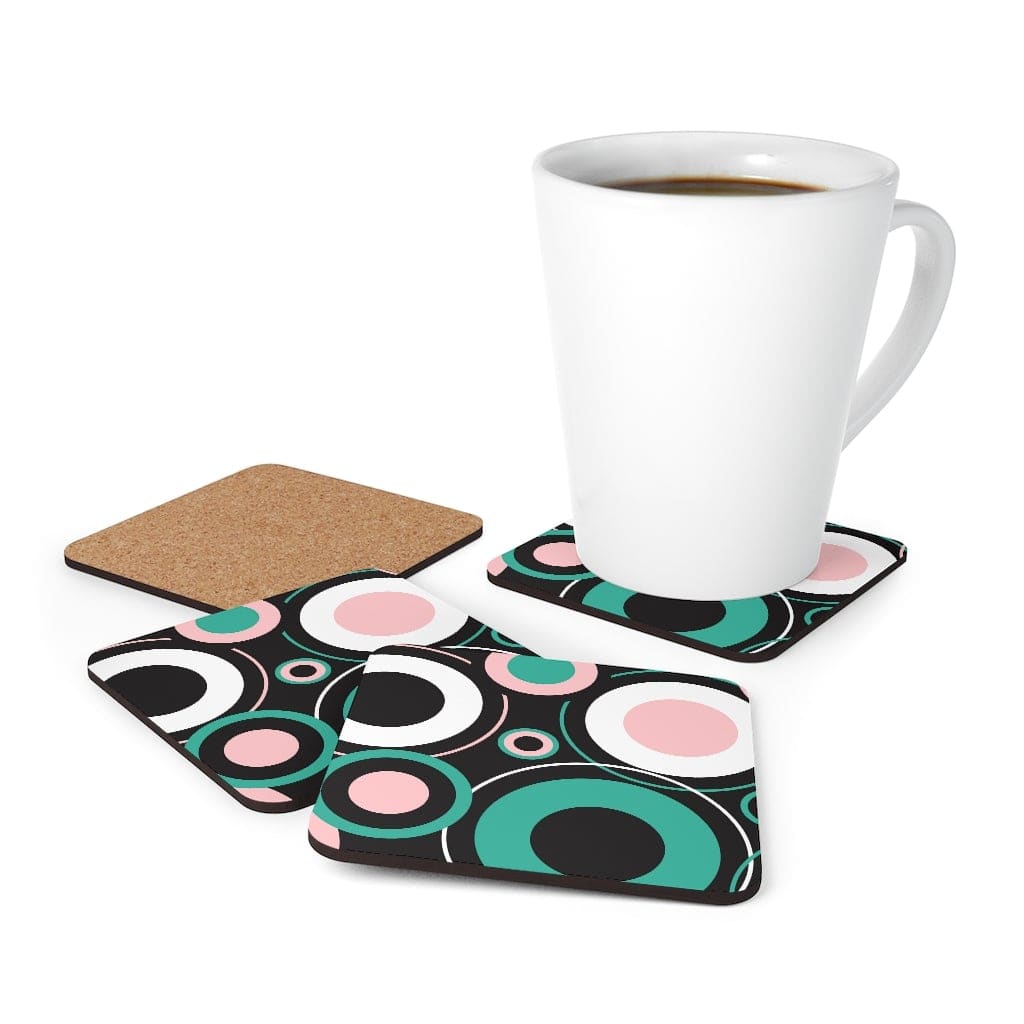 Corkwood Coaster Set - 4 Pieces / Black And Green Circular-4