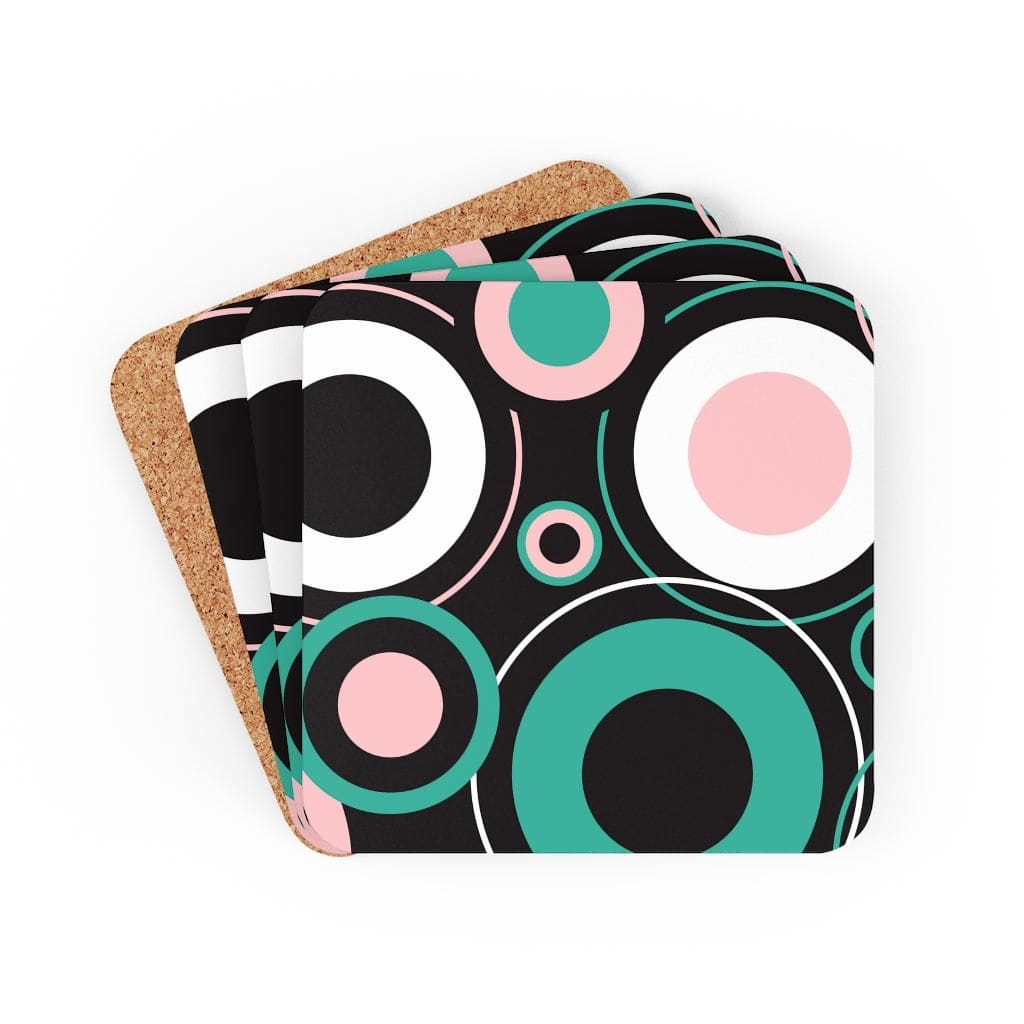 Corkwood Coaster Set - 4 Pieces / Black And Green Circular-0