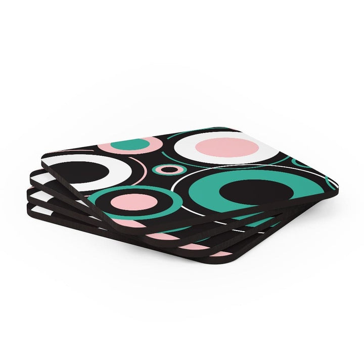 Corkwood Coaster Set - 4 Pieces / Black And Green Circular-3