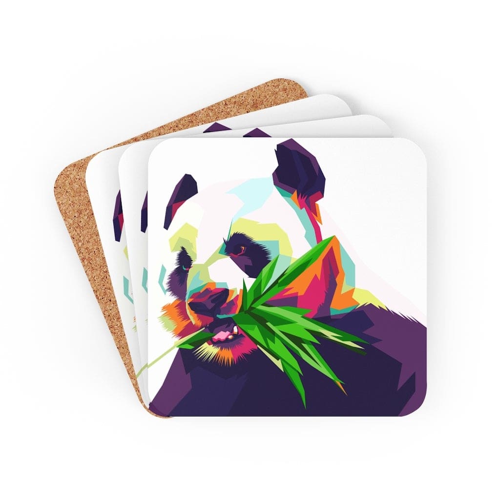 Corkwood Coaster Set - 4 Pieces / Colorful Pop Art Panda-0