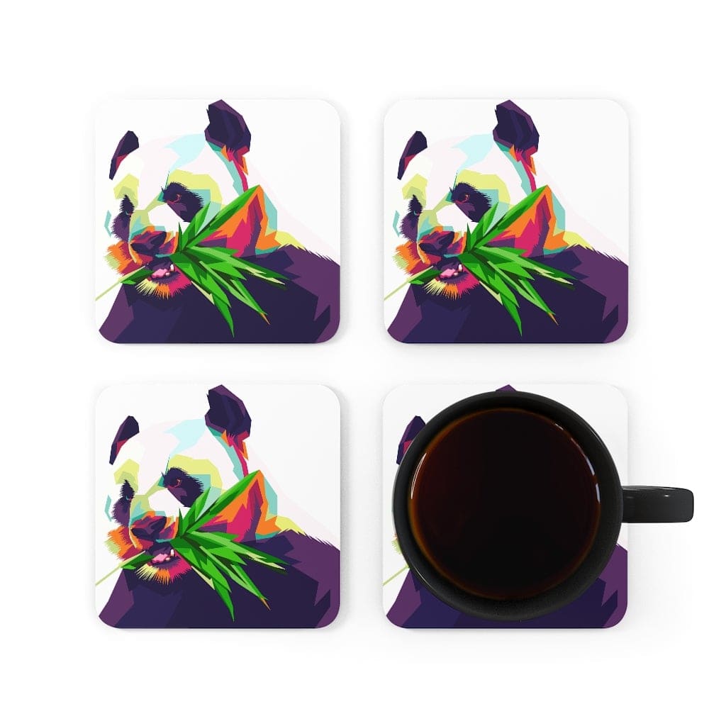 Corkwood Coaster Set - 4 Pieces / Colorful Pop Art Panda-5