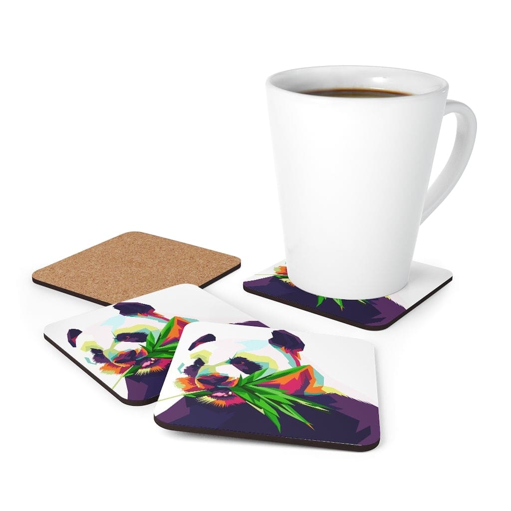 Corkwood Coaster Set - 4 Pieces / Colorful Pop Art Panda-4