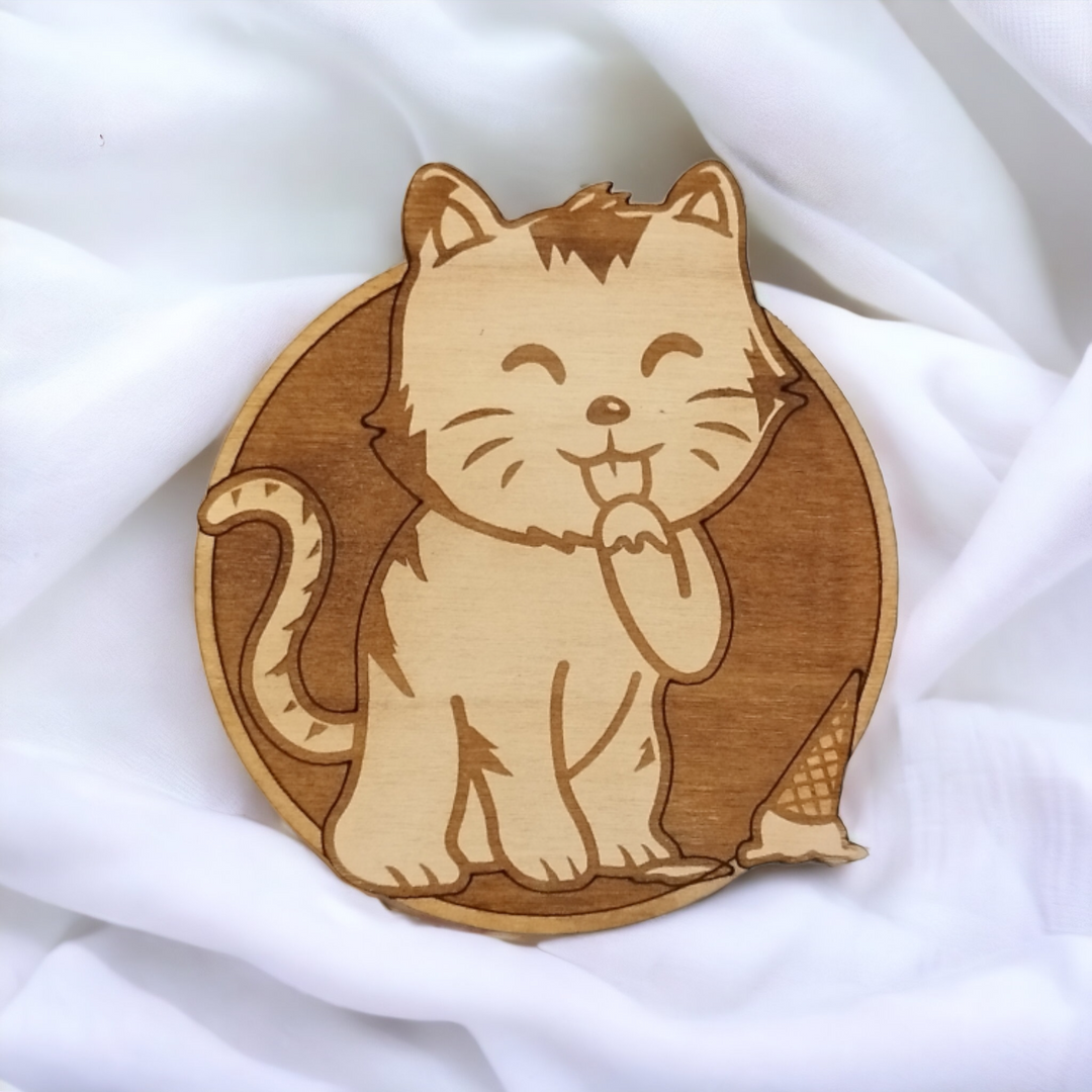 Set of 6 Cat Collection Wooden Coasters - Handmade Gift - Housewarming - Wood Kitchenware-5