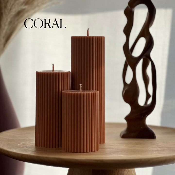 Ribbed Pillar Candle Set-2