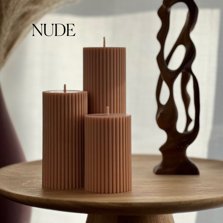 Ribbed Pillar Candle Set-3