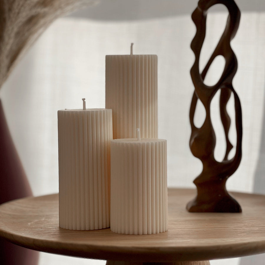 Ribbed Pillar Candle Set-0