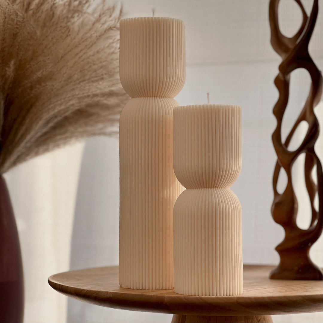 Ribbed Hourglass Pillar Candle-0